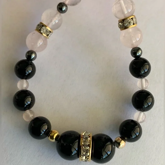 New vintage hematite rose quartz polished pearls beads necklace - Picture 5 of 11